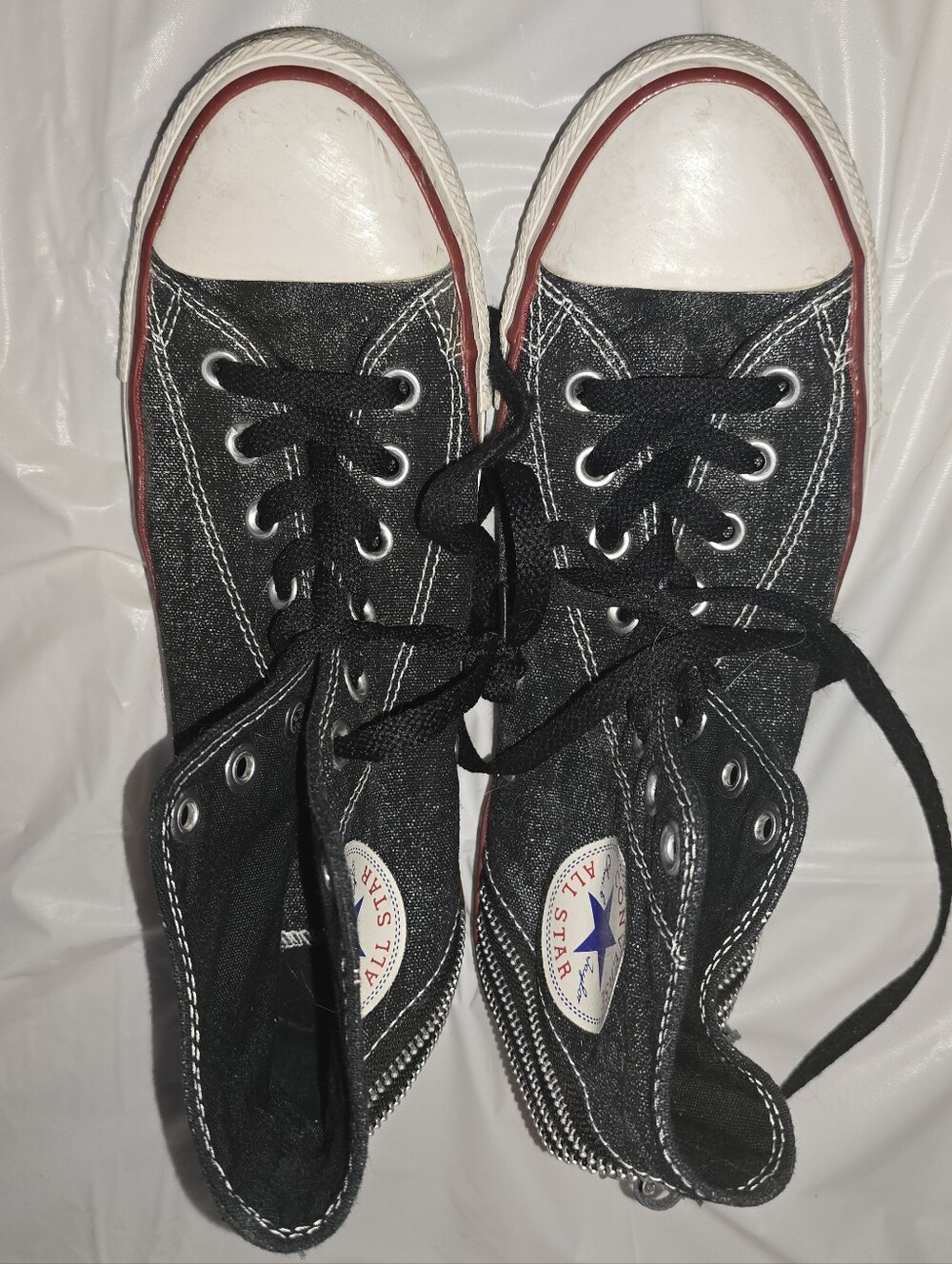 Denim Like High Top Converse With Zipper Accents